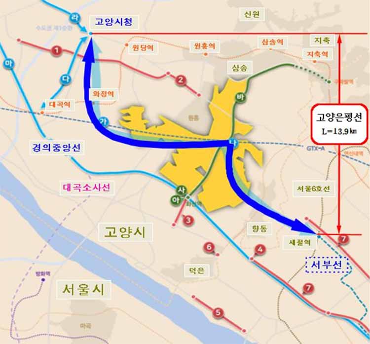 고양은평선 노선도 및 서부선 연결구간