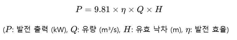 수력 발전 출력 공식