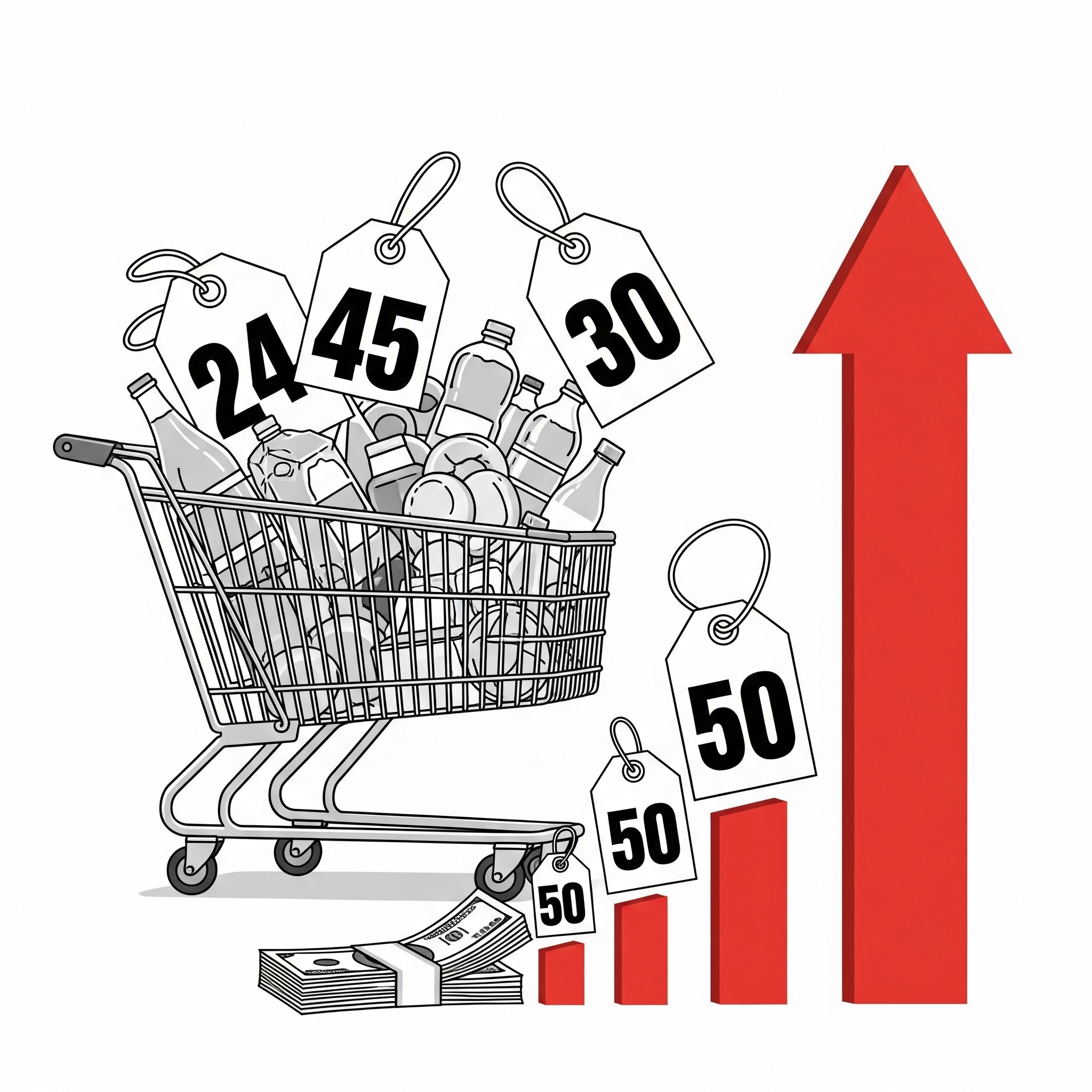 물건 값이 점점 오르는 물가상승을 표현한 그림