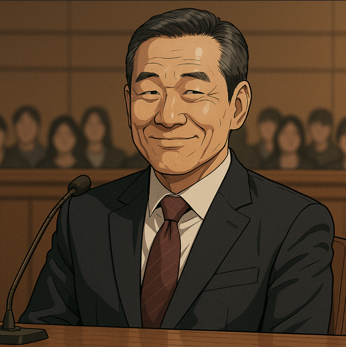 드라마 보물섬에서 염장선이 법정에서 미소를 짓는 모습