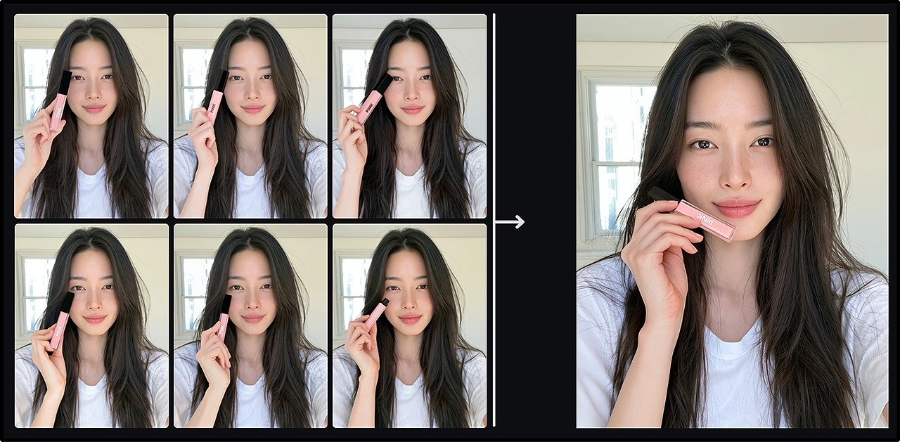 립글로스 크기와 잡는 방향이 다른 후보 및 오른쪽 선택 시안