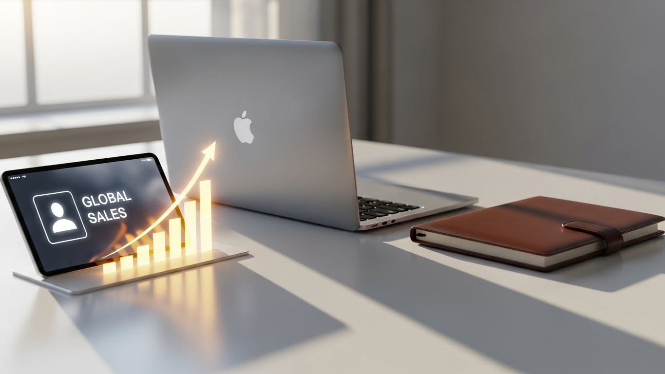 검로드와 AI 시스템을 통해 전 세계 독자들과 연결되는 디지털 비즈니스 환경의 시각화