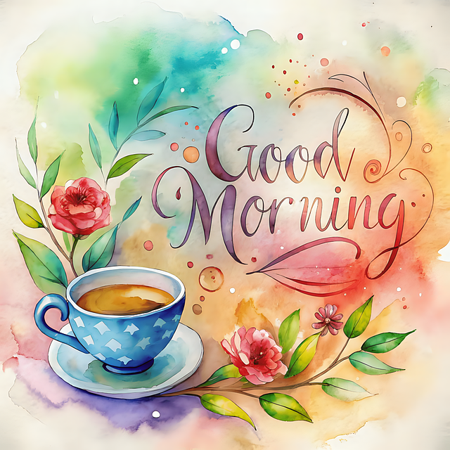 차 꽃 굿 모닝 그림
