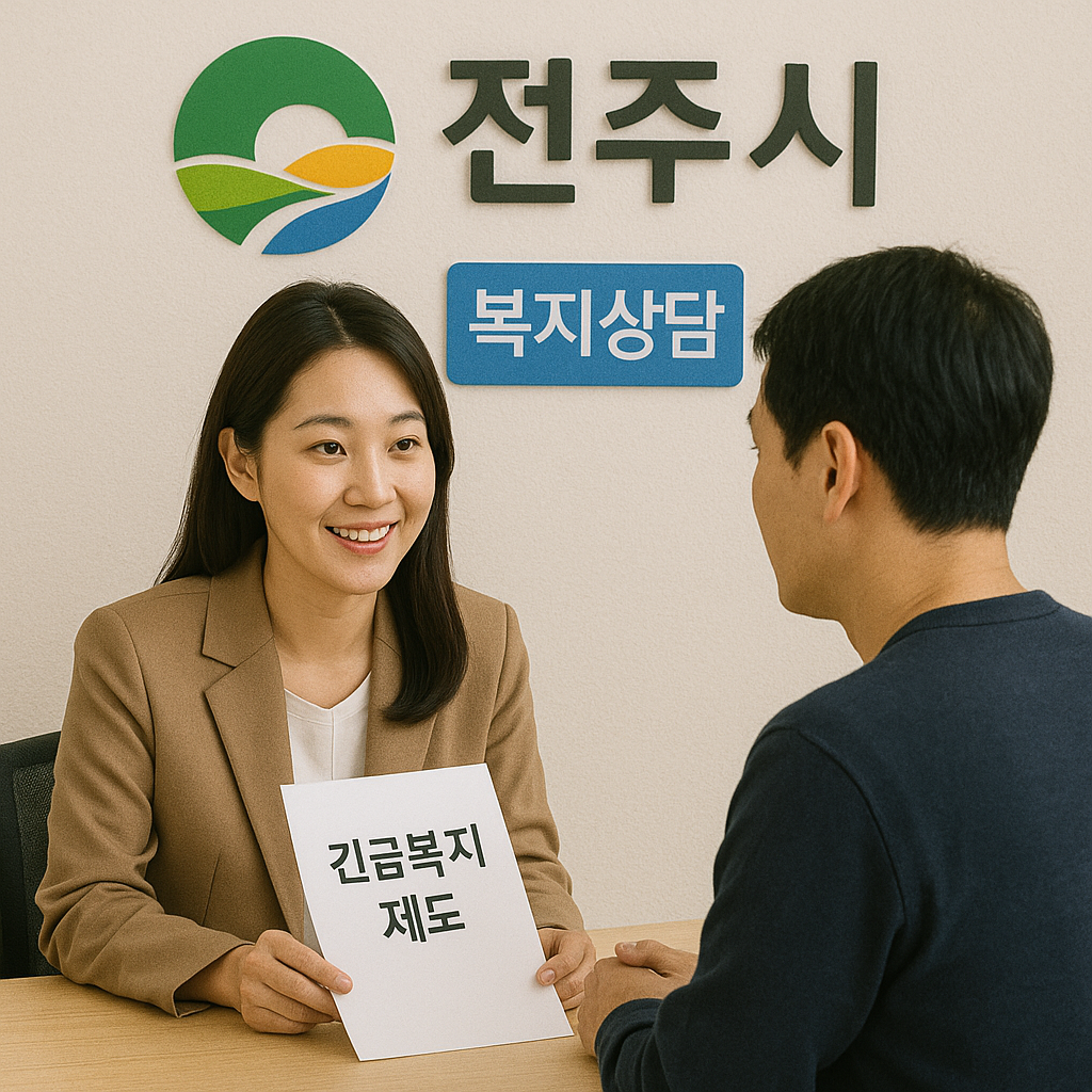 전주시 복지상담 창구에서 긴급복지 제도 안내를 받는 시민과 담당자 모습