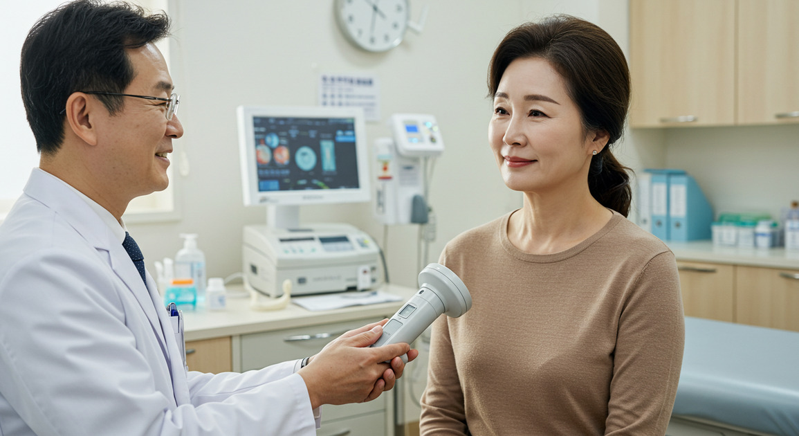건강검진 받는 50대 중년 여성