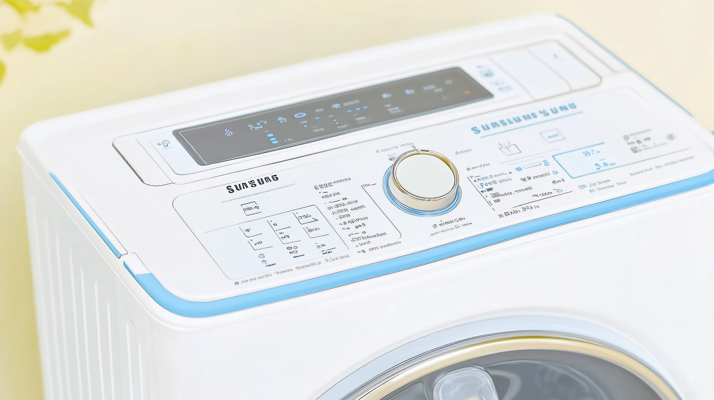 에너지 효율 등급과 스마트 제어 기능을 강조한 삼성 세탁기 건조기 패널의 근접 촬영.
