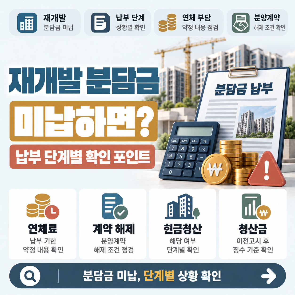 재개발 분담금 미납 시 단계별 상황을 설명하는 썸네일 이미지