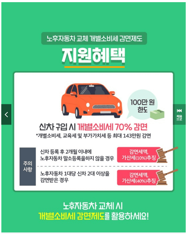 노후자동차 신차 개별소비세 감면 신청 방법 절차 기간