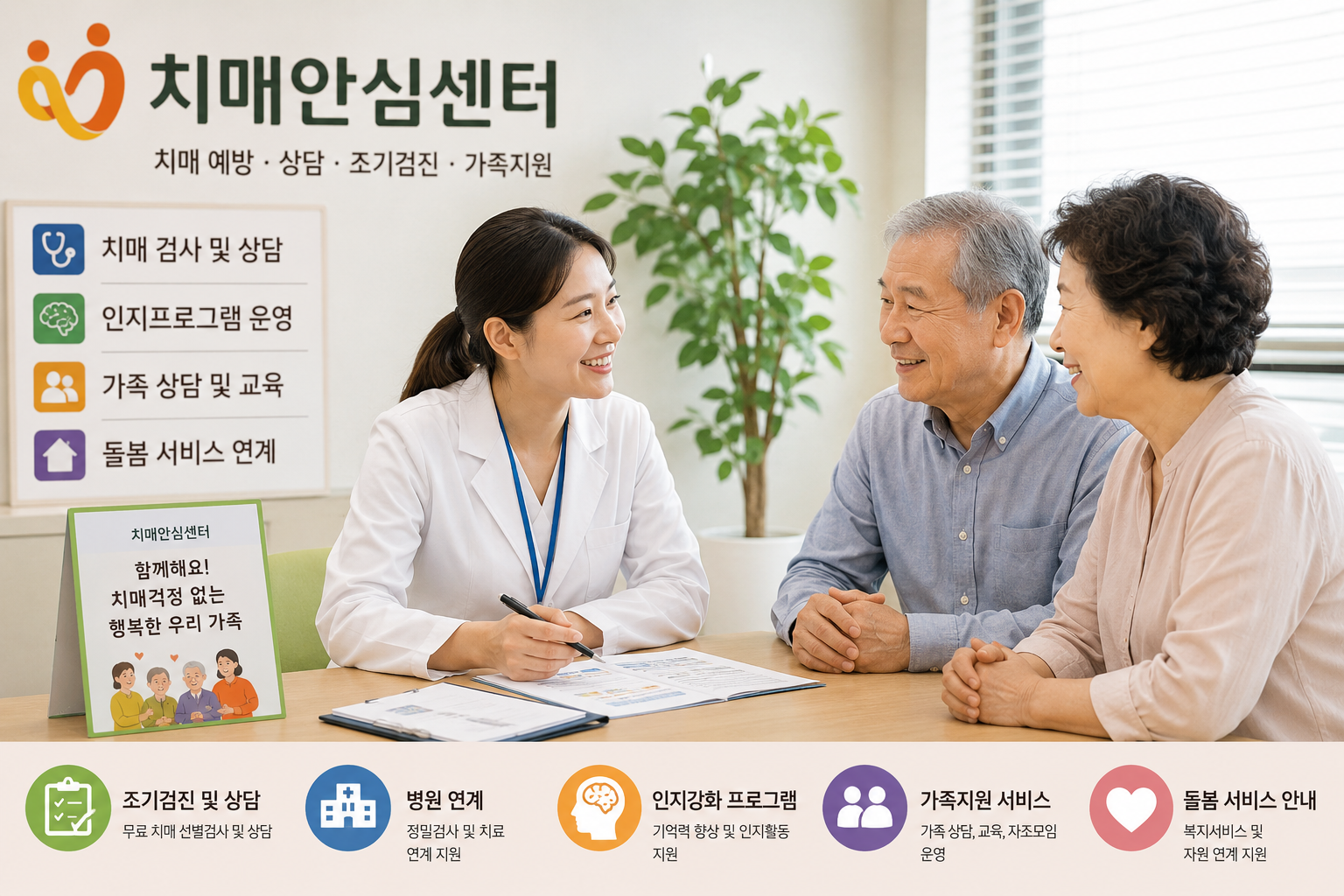 치매안심센터에서 상담을 받고 있는 어르신과 가족의 모습