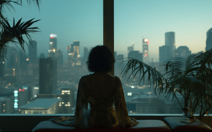 집중력이 무너진 하루의 흐름을 바라보며 멈춰 있는 사람의 뒷모습