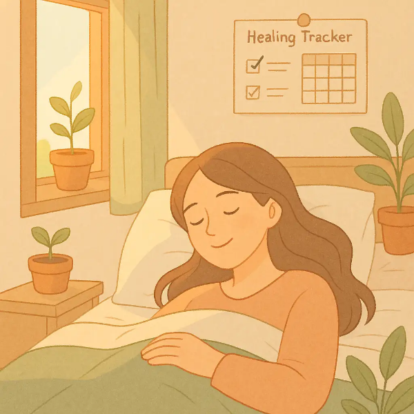 체크리스트에 SMART 목표를 설정하고 하나씩 달성하며 만족스러워하는 사람의 모습 일러스트