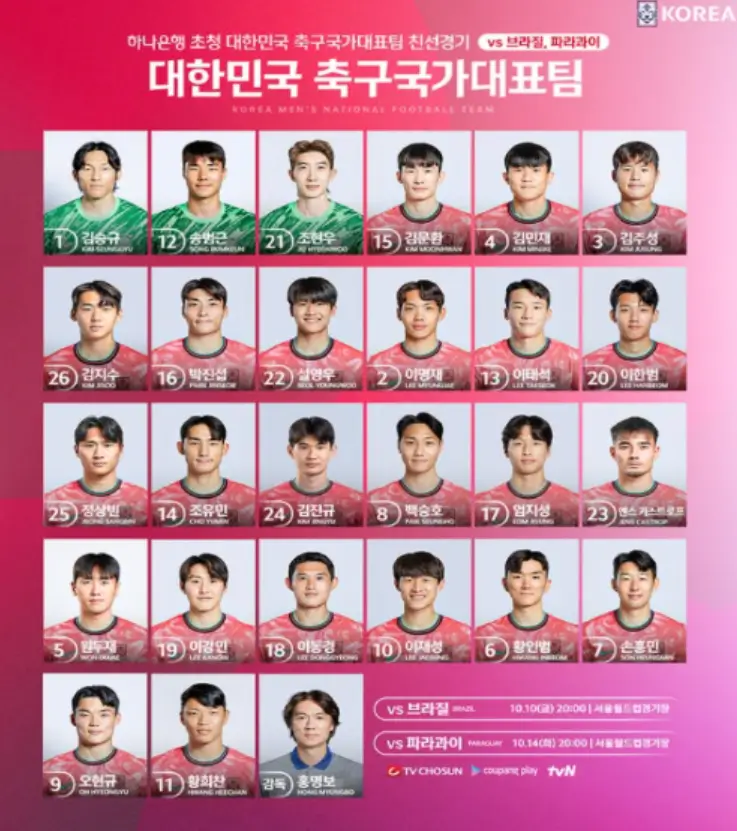 대한민국-국가대표팀-명단-프로필-사진