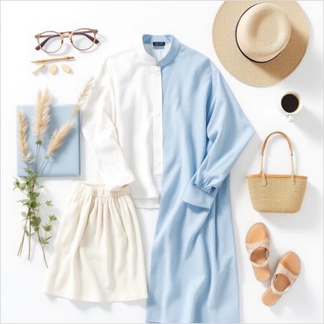 린넨 셔츠와 와이드 팬츠를 매치한 여름 데일리룩