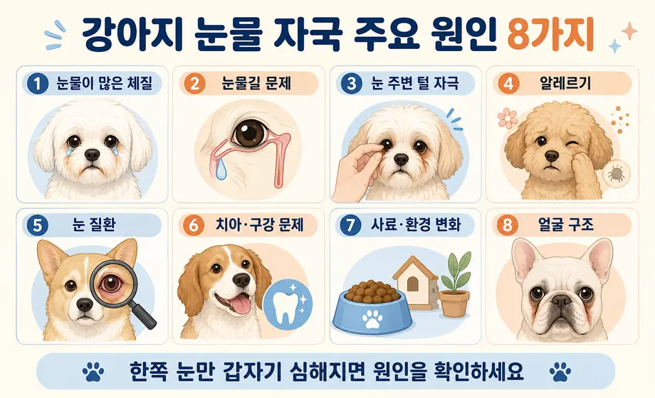 강아지 눈물 자국이 생기는 주요 원인 8가지