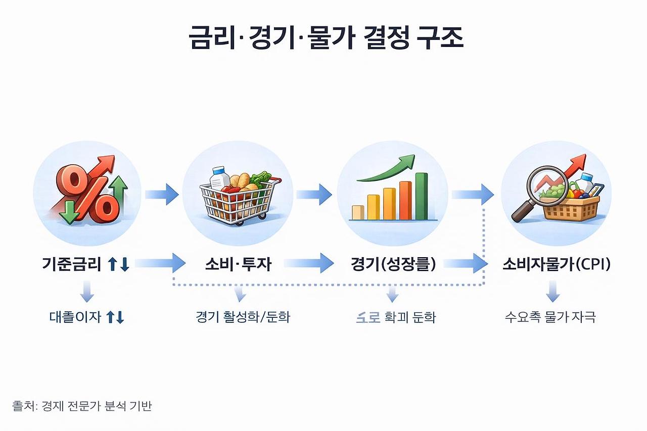 경기과열이 소비 증가와 물가 상승 및 금리 인상으로 이어지는 경제 흐름