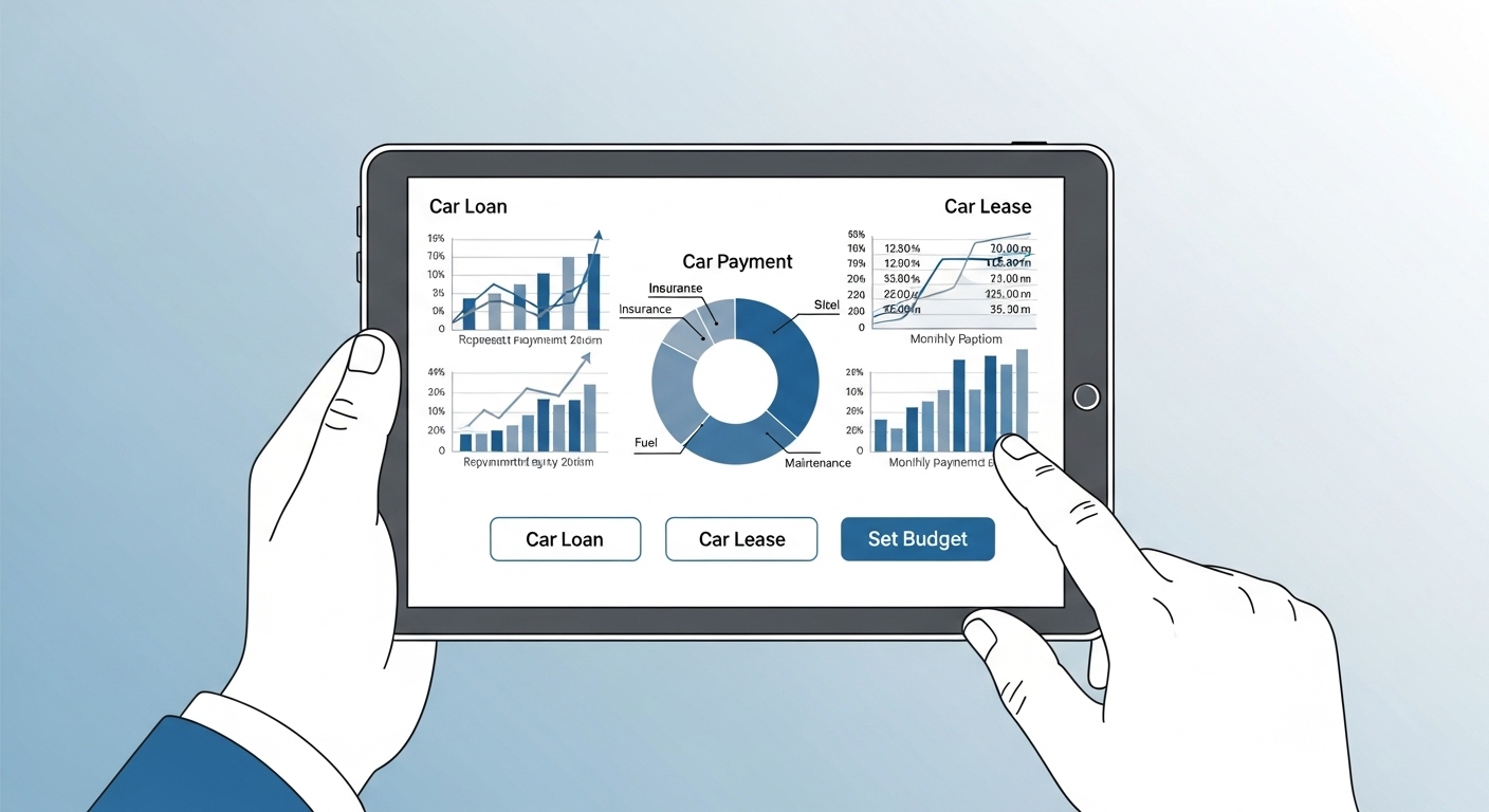 자동차 할부와 리스 등 금융 상품을 비교하며 예산을 계획하는 손.
