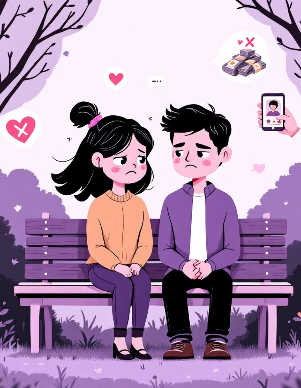 슬픈-표정의-남녀-일러스트-만화-사진