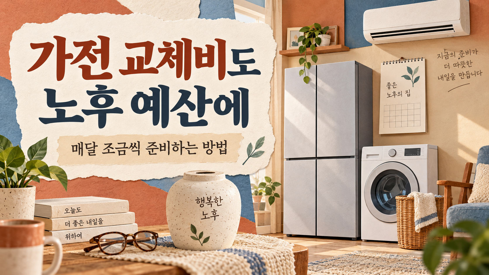 냉장고와 세탁기 교체 비용을 노후 목적자금으로 준비하는 집안 대표 이미지