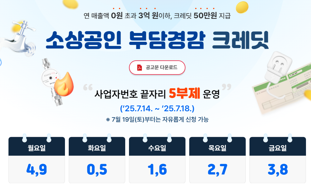 소상공인 부담경감 크레딧 kr 신청 홈페이지