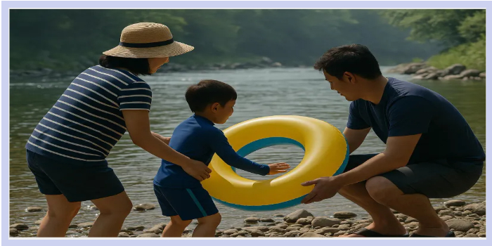 가족들이 물가에서 노는 모습