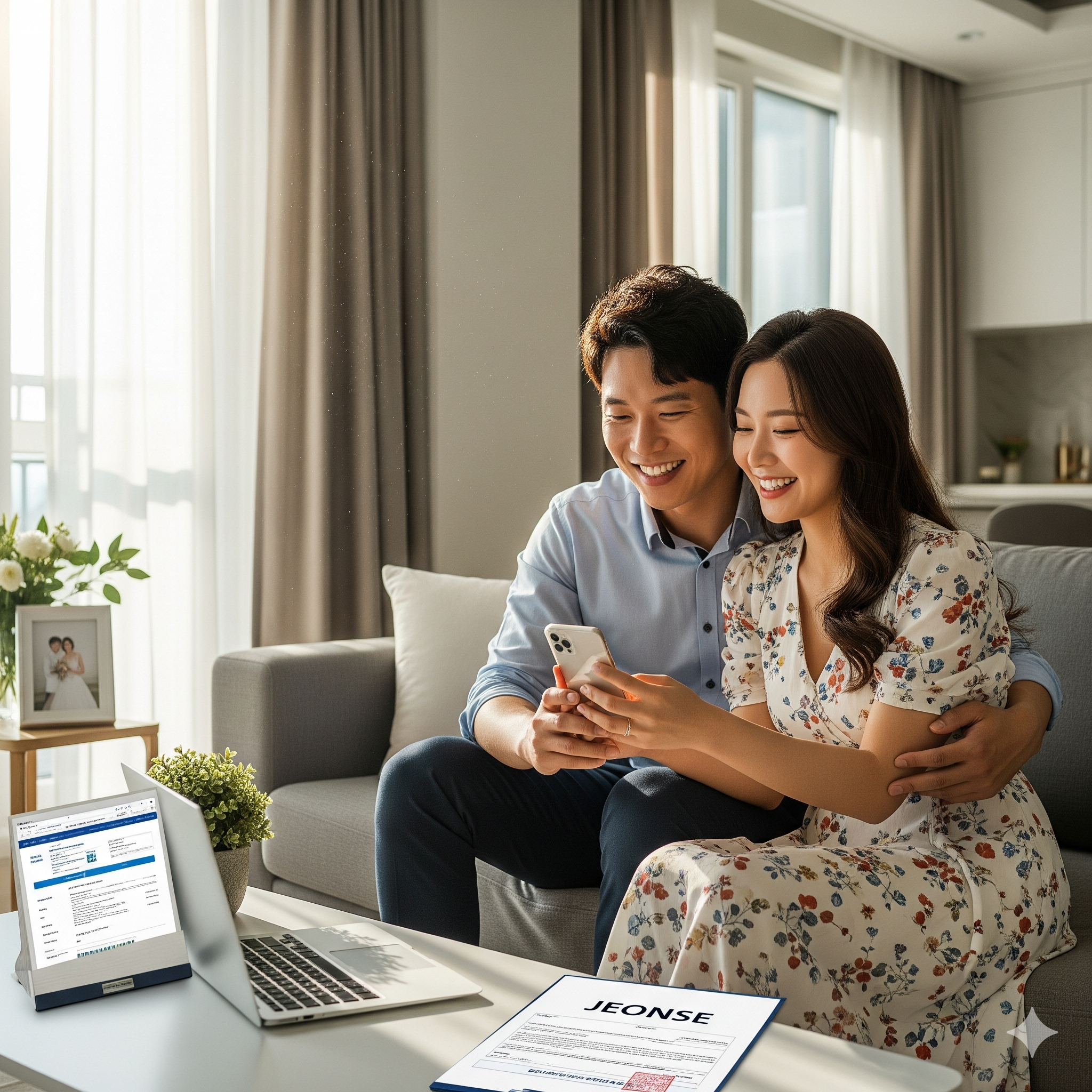 부부가 전세집 열쇠를 받고 환하게 웃는 모습