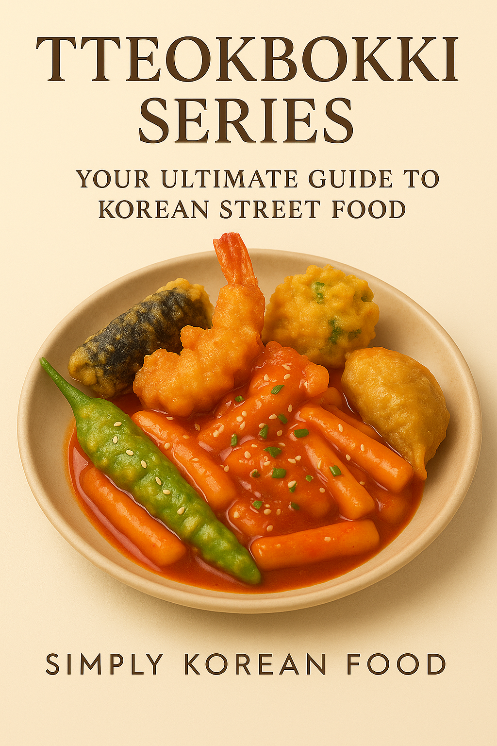 Promotional image for the Tteokbokki Series, featuring an illustrated guide to Korean spicy rice cakes, recipes, toppings, and twigim pairings.