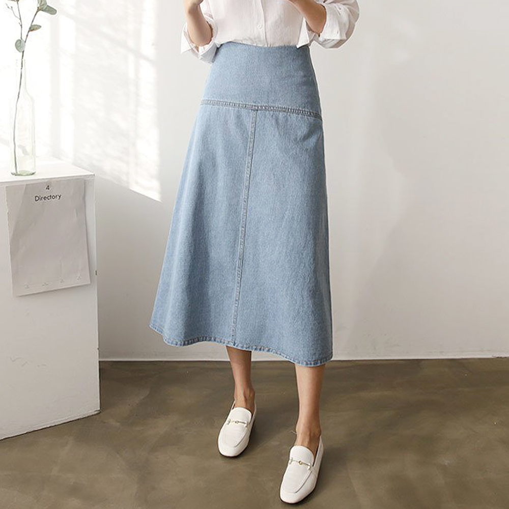 A라인 절개 롱 데님 스커트 청치마