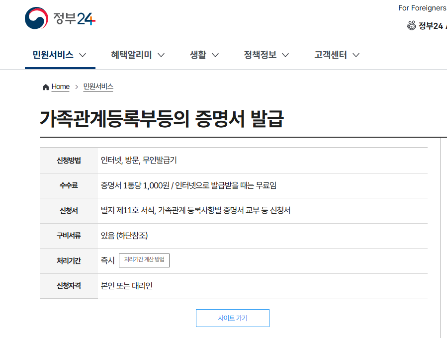 기본증명서 인터넷발급(정부24)