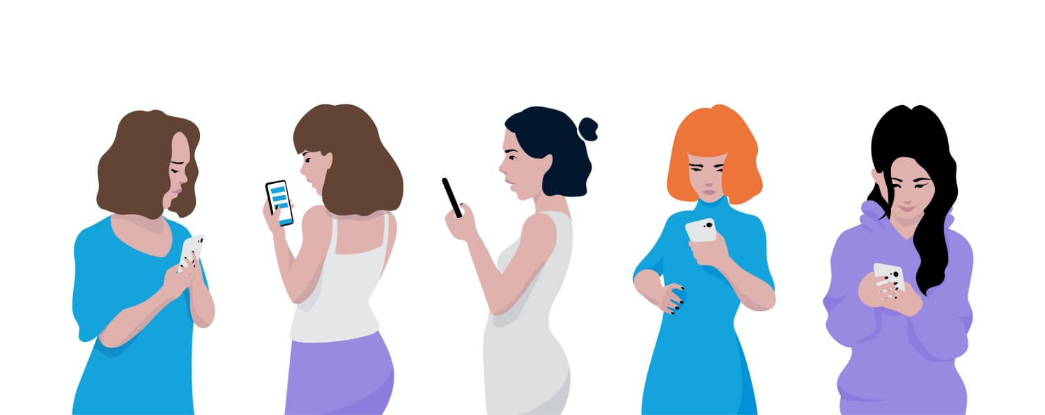 스마트폰을-쳐다보는-여성들