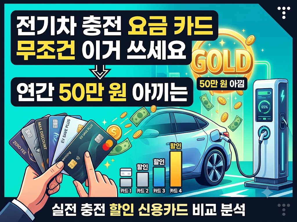 전기차 충전 요금 카드 무조건 이거 쓰세요" 연간 50만 원 아끼는 실전 충전 할인 신용카드 비교 분석, 썸네일,