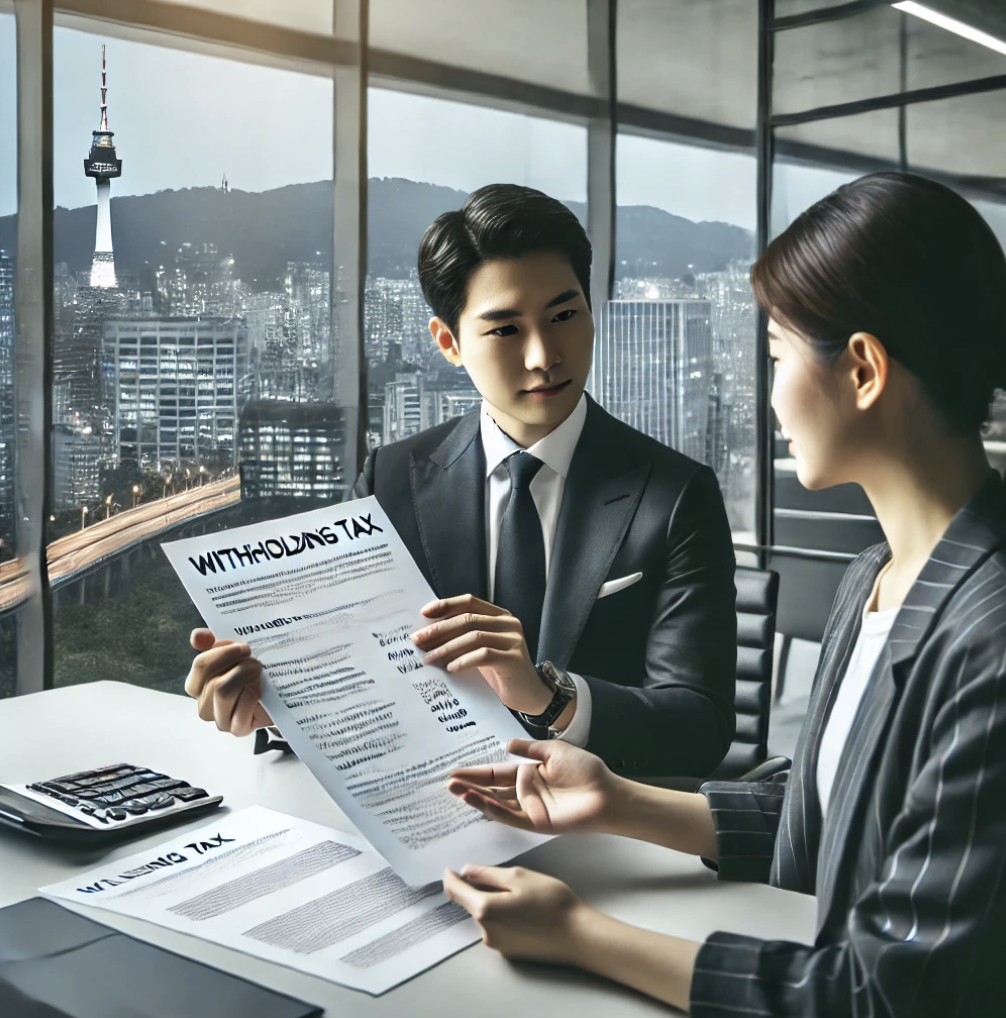 고객에게 원천징수세에 대해 설명하는 장면
