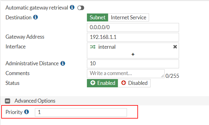 Lowest metric(dynamic routes) and priority (static routes)