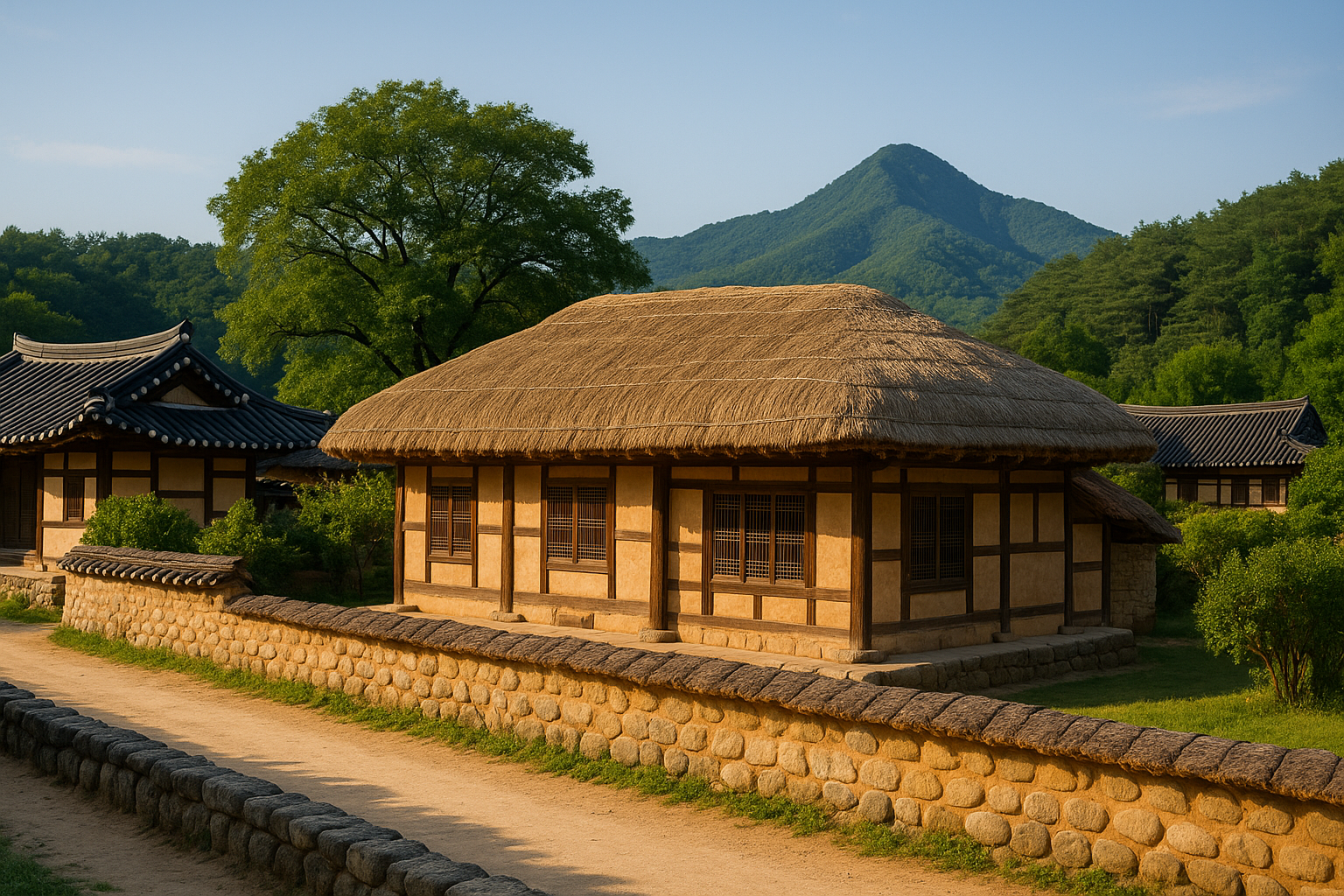 초갓집 산 풍경 사진