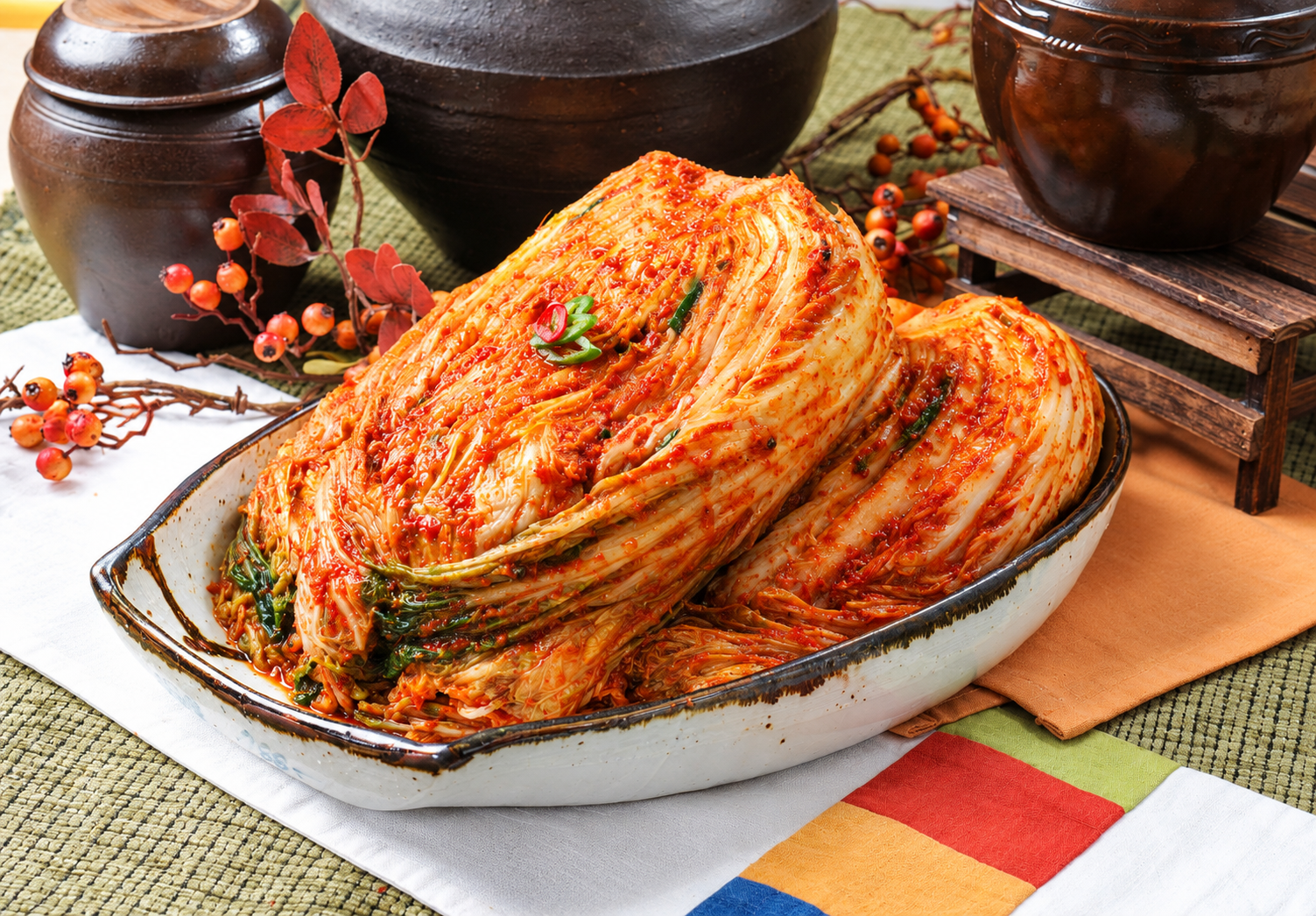 숙성된 김치와 한국 전통 식탁