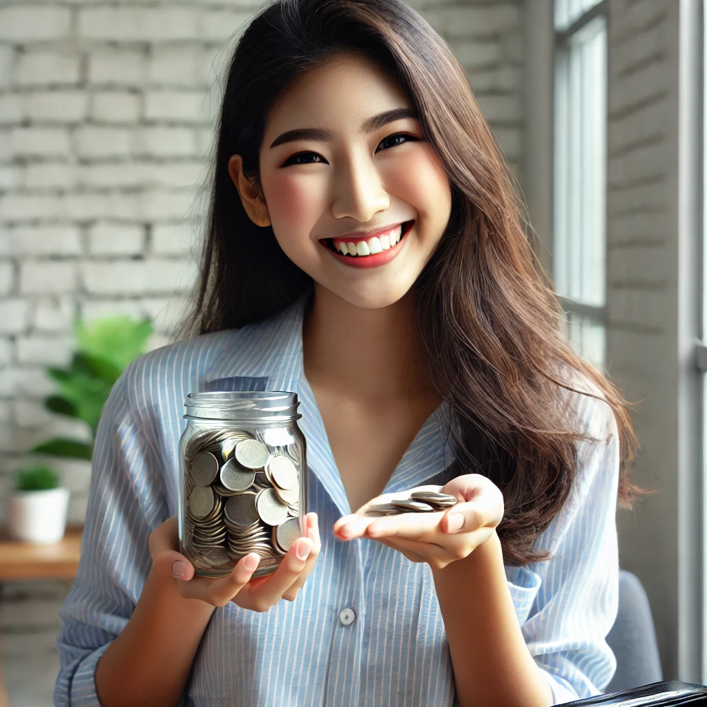 청년이 저금통을 들고 행복하게 웃는 모습