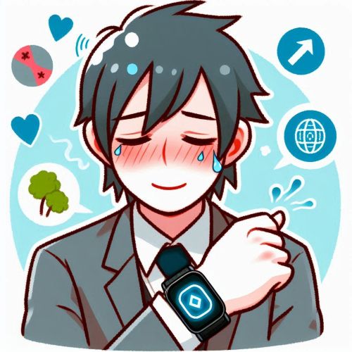 손목에 멀미 방지 밴드를 착용한 모습