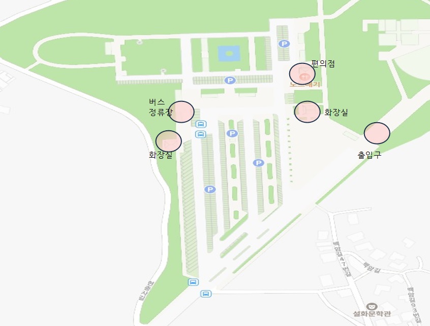 현충사 주차장 지도