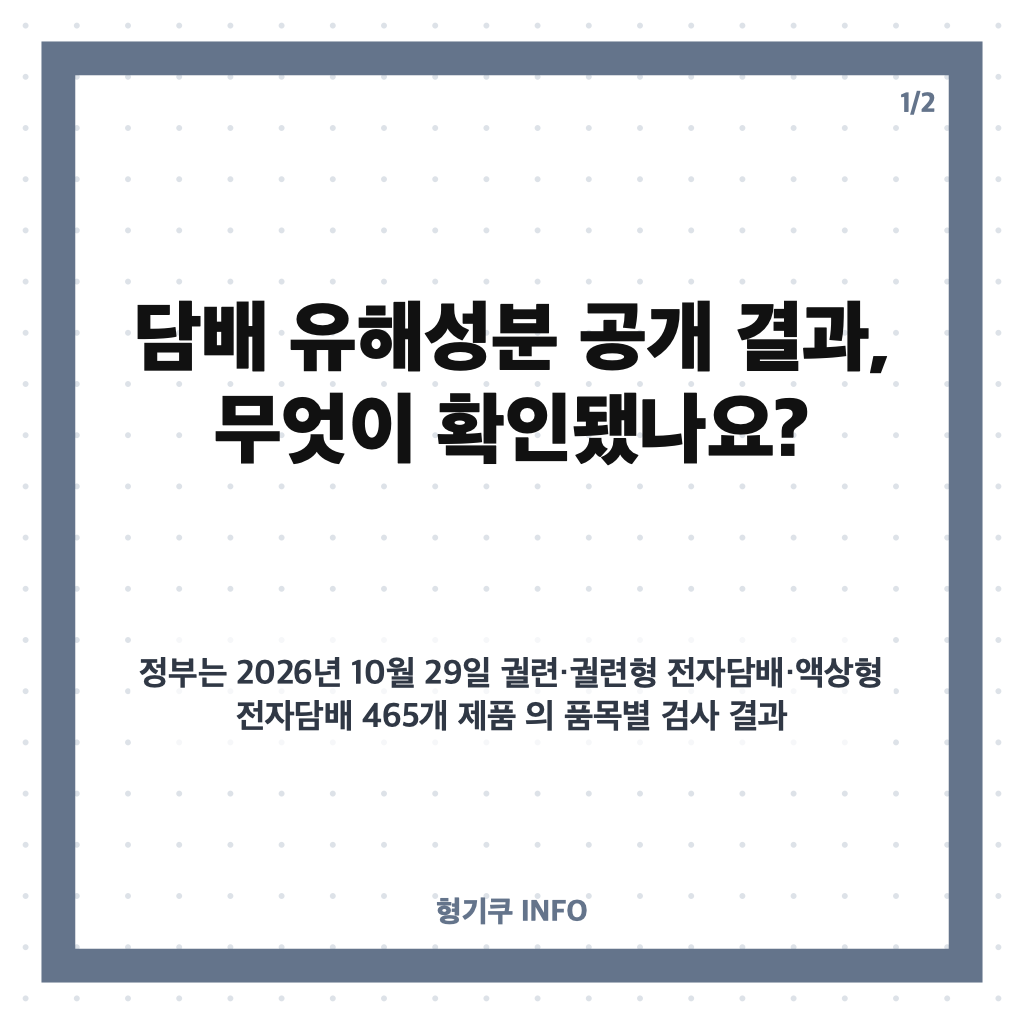 담배 유해성분 공개, 465개 제품 검사 결과와 전자담배 발암물질 확인 카드뉴스 1