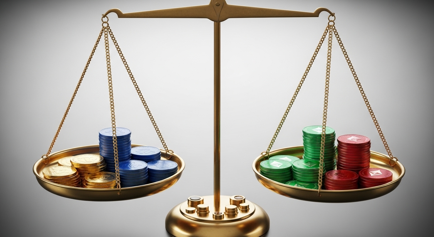 분산 투자와 장기적인 시각을 상징하는 안정적인 저울 이미지