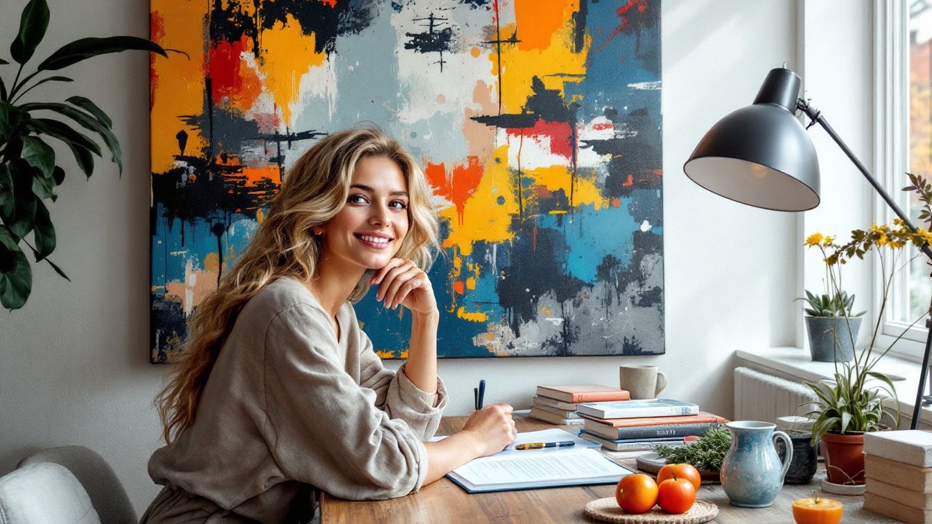 A woman is at the desk.