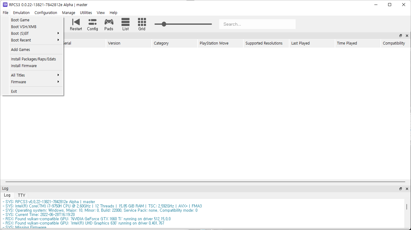 rpcs 펌웨어 선택