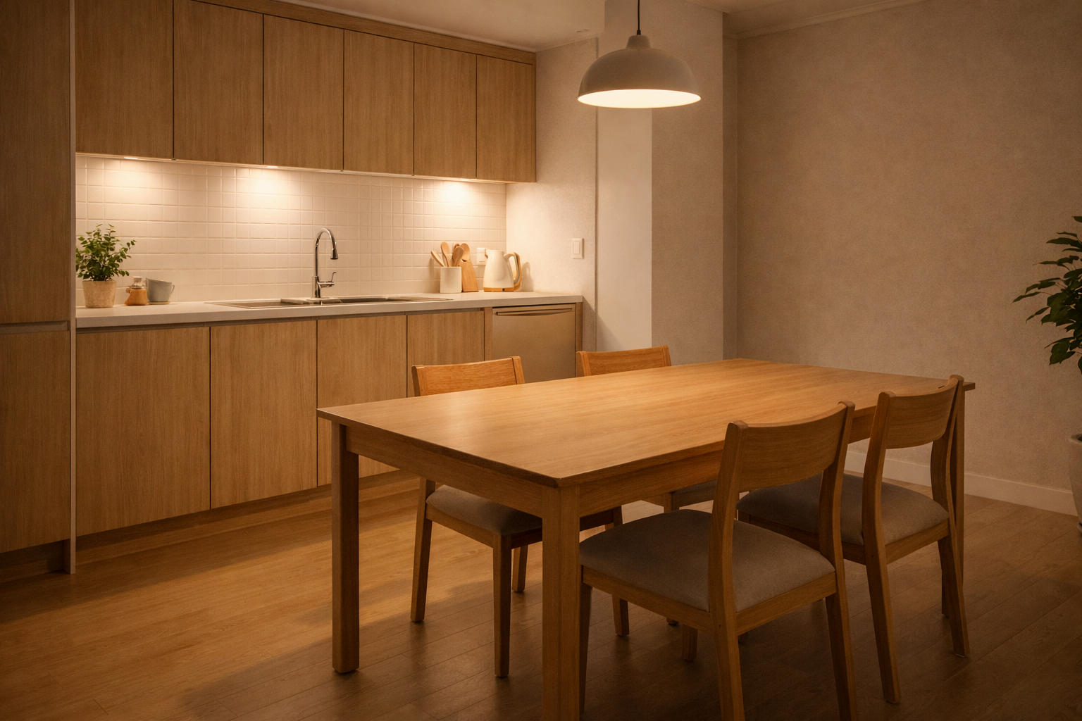 정리된 주방 식탁 풍수 인테리어