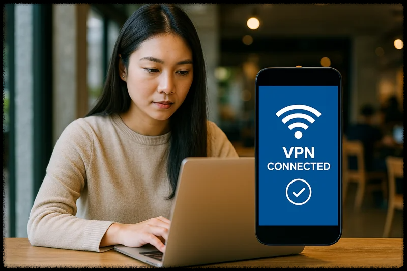 VPN을 사용해 공용 와이파이를 보호 중인 장면