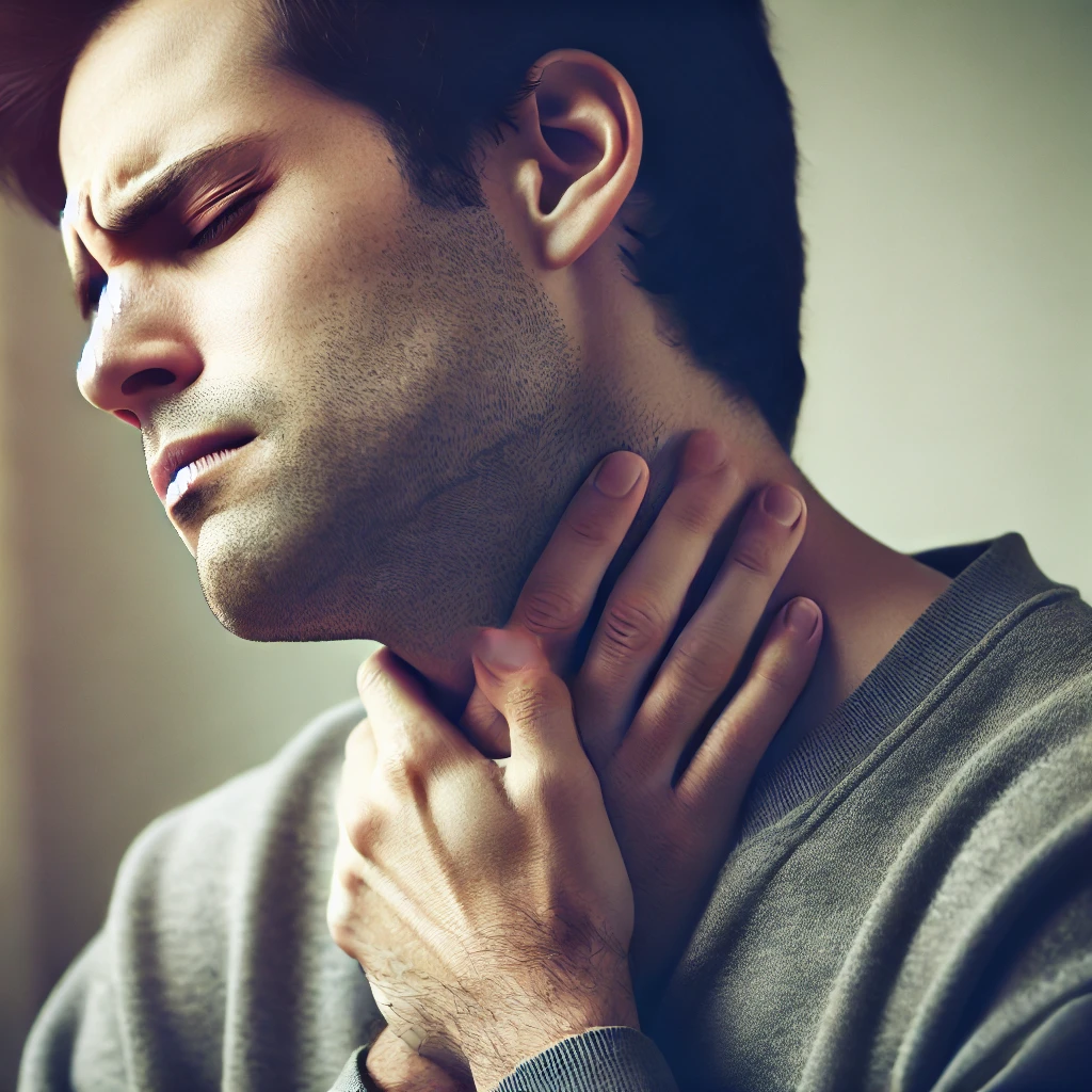 인후통으로 고통을 호소하는 사람