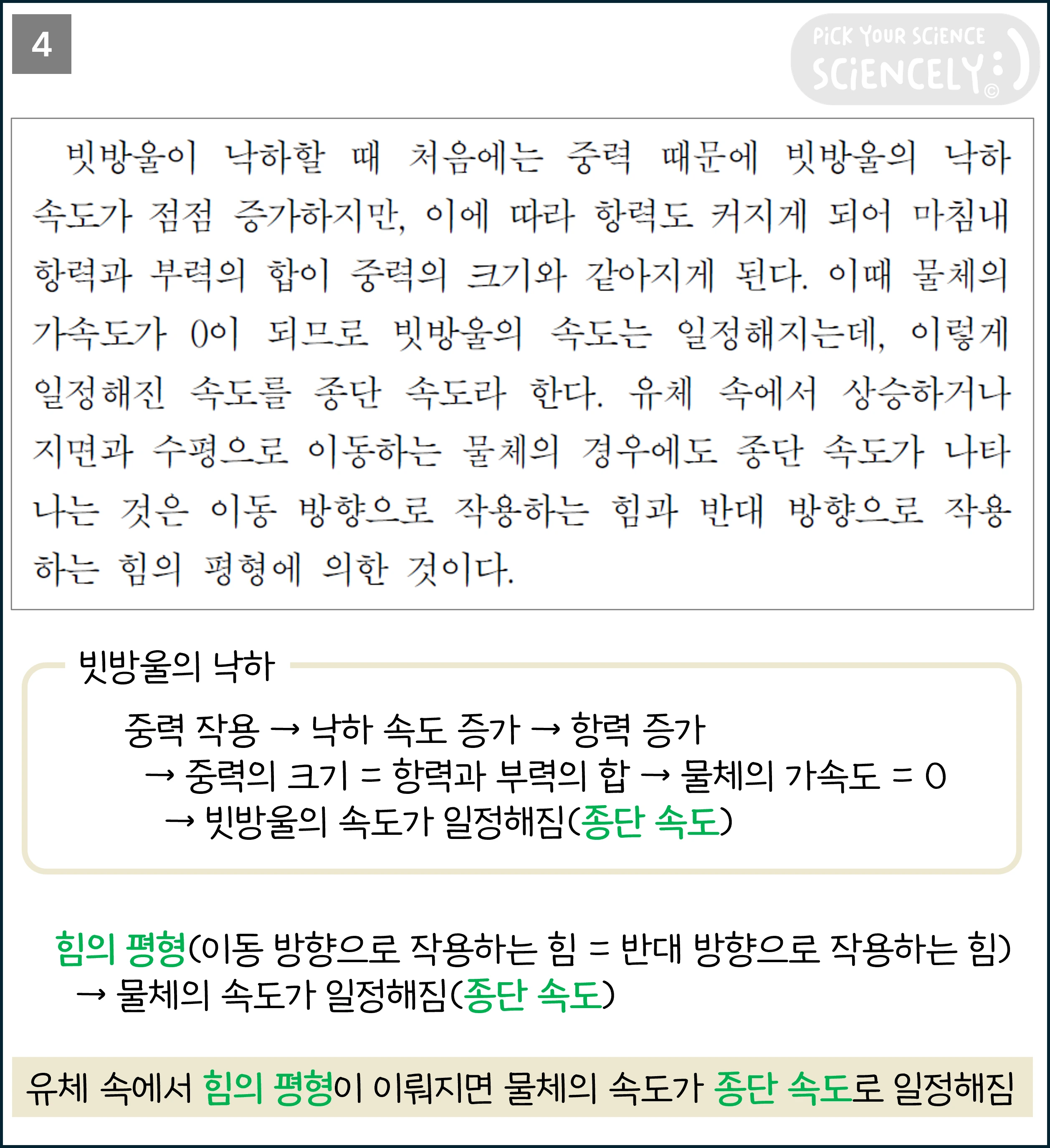 국어 독서 과학기술, 국어 비문학 과학기술, 16학년도 고3 수능 B형 Q29-30, 힘의 합성과 종단 속도, 4문단