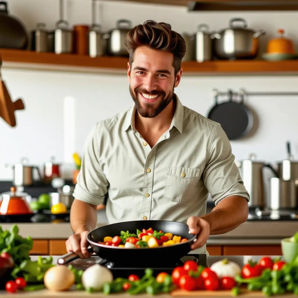 요리하는 남자를 표현한 사진입니다.