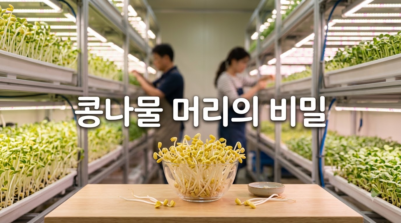 콩나물 머리의 비밀 - 싱그러운 친환경 재배 시트에서 수확한 통통하고 노란 머리를 자랑하는 신선한 콩나물