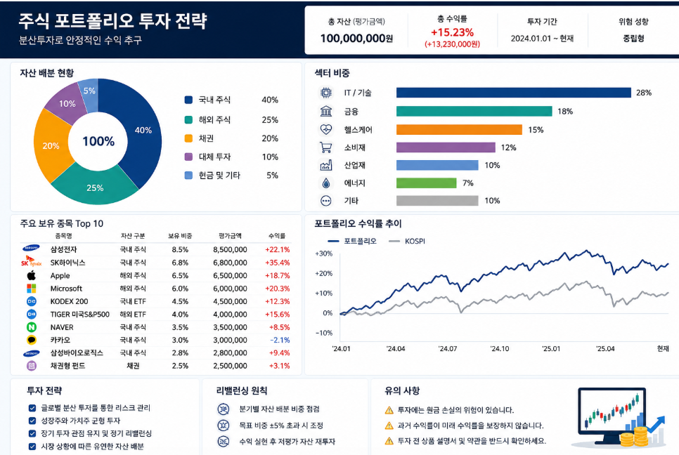 투자금 규모별 집중 포트폴리오 종목 수 원칙(1천만원 미만 1종목, 5천만원 미만 3종목, 1억원 미만 5종목)을 표현한 일러스트