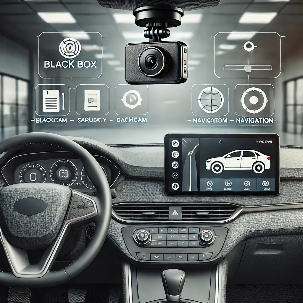 블랙박스와 내비게이션이 장착된 신차 내부 모습
