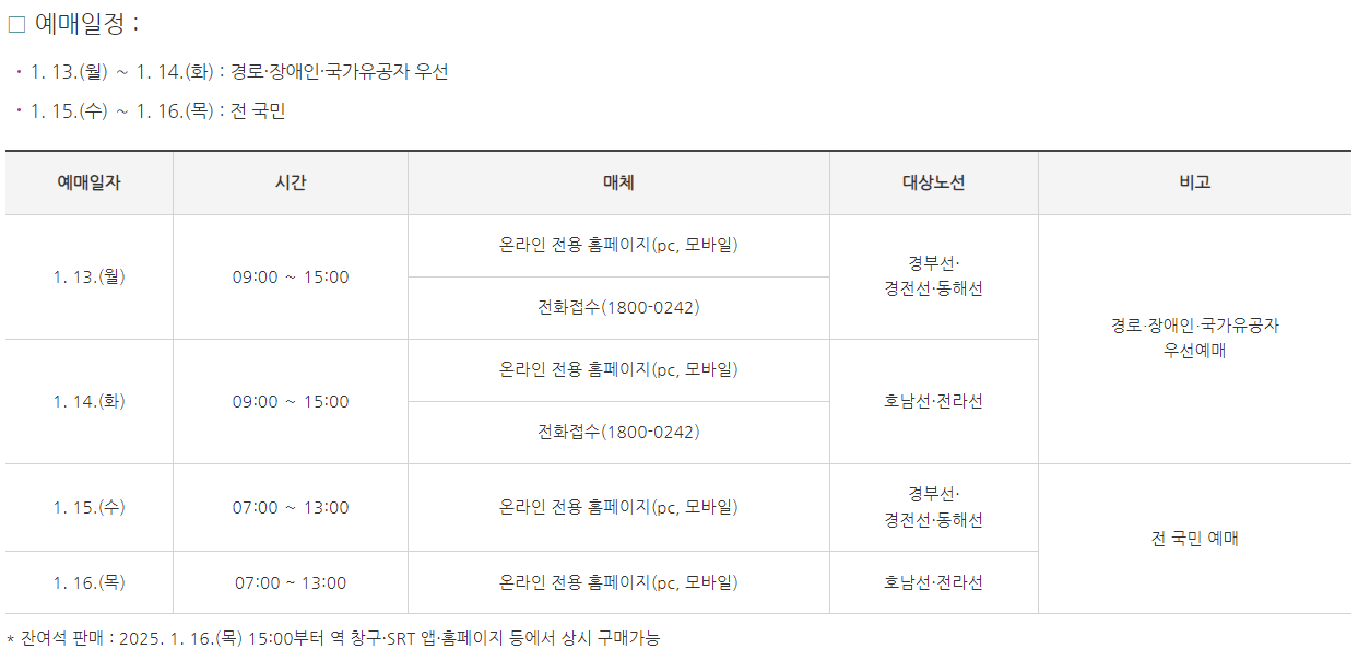 설연휴 기차표 예매